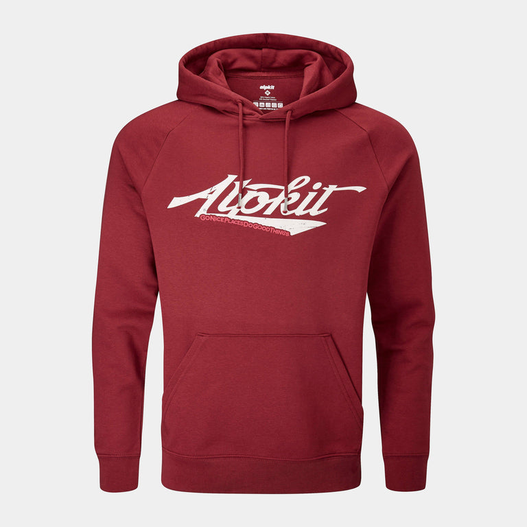 mens swoosh organic cotton hoody in burgundy - closed