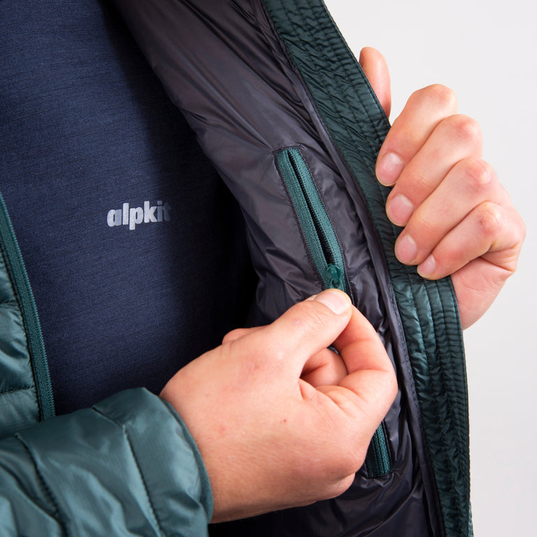 mens alpkit talini insulation jacket in forest green inside pocket