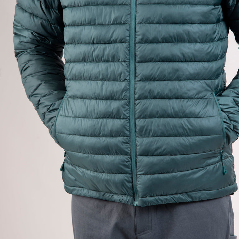 mens alpkit talini insulation jacket in forest green front pockets