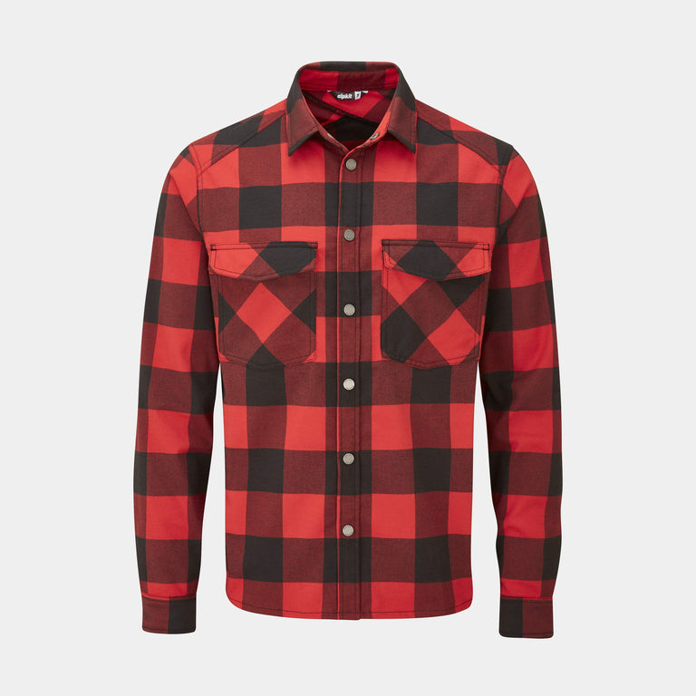 alpkit mens woodsmoke shirt in buffalo red - closed