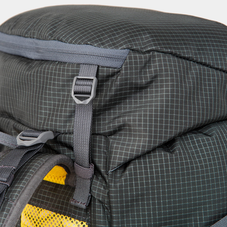 alpkit ledge 35L back pack in dark grey lid adjustment - closed