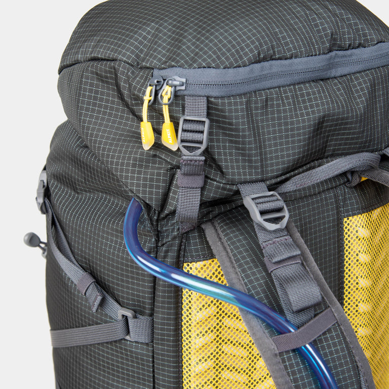 alpkit ledge 35L back pack in dark grey hydration port - closed