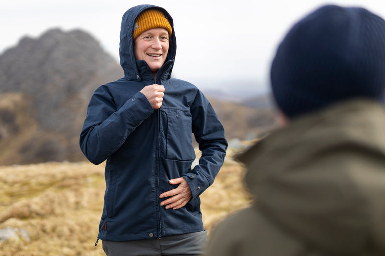 alpkit Ranger womens organic cotton ventile jacket in blue - action - closed