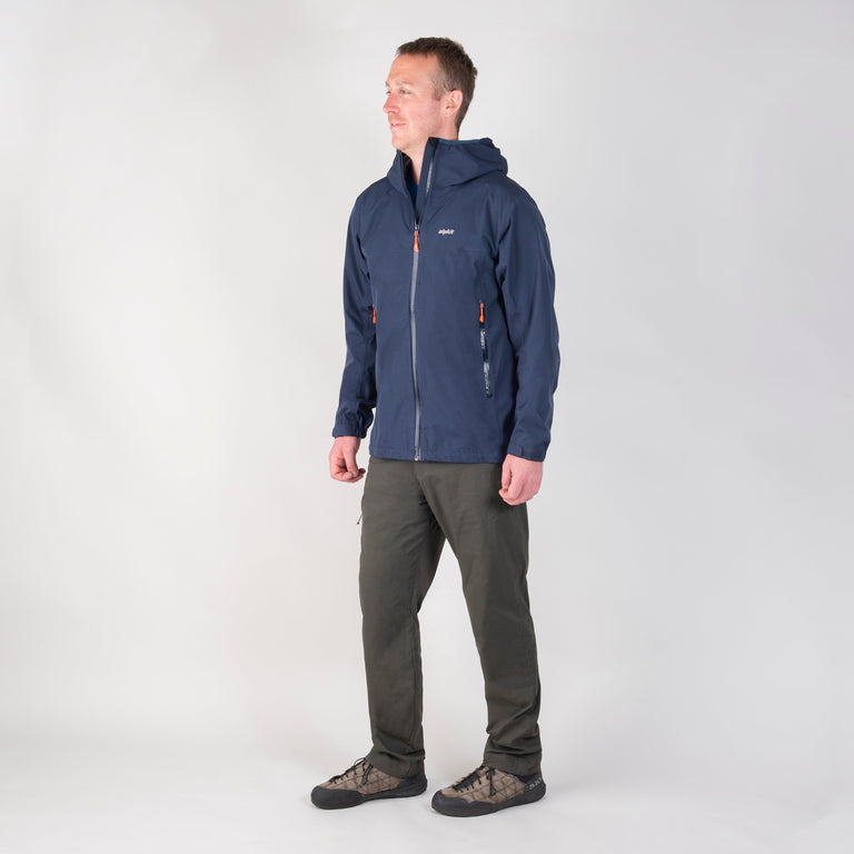 alpkit sigma mens waterproof jacket in outer space blue outfit