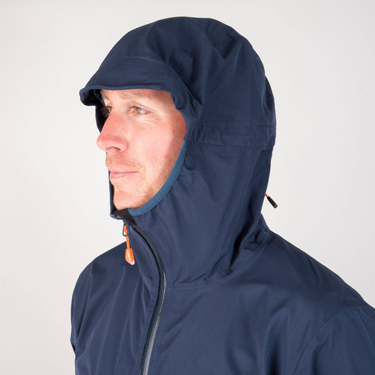 alpkit sigma mens waterproof jacket in outer space blue hood