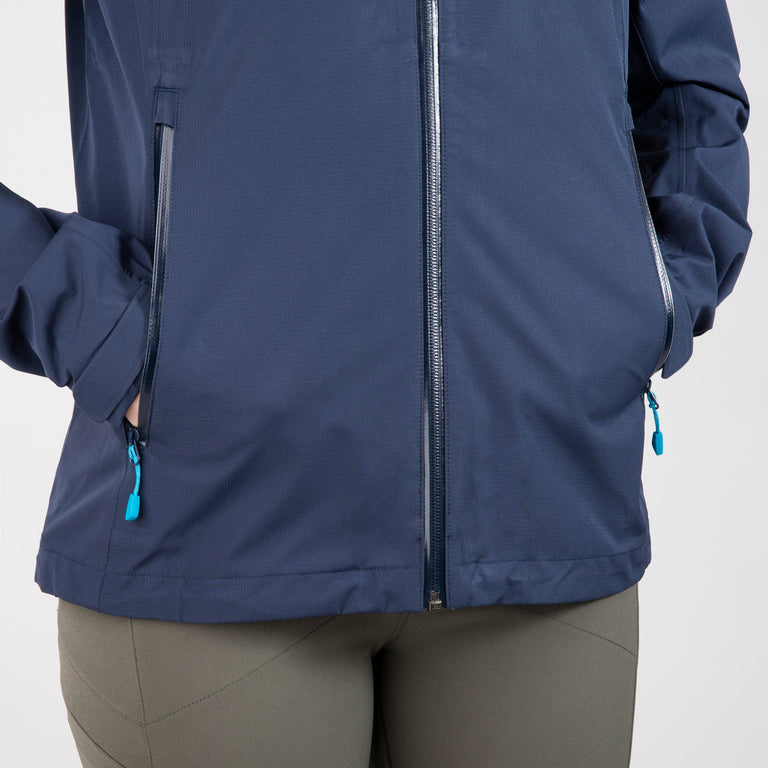 alpkit sigma womes waterproof jacket in outer space blue pockets