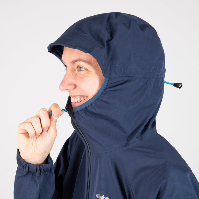 alpkit sigma womes waterproof jacket in outer space blue hood