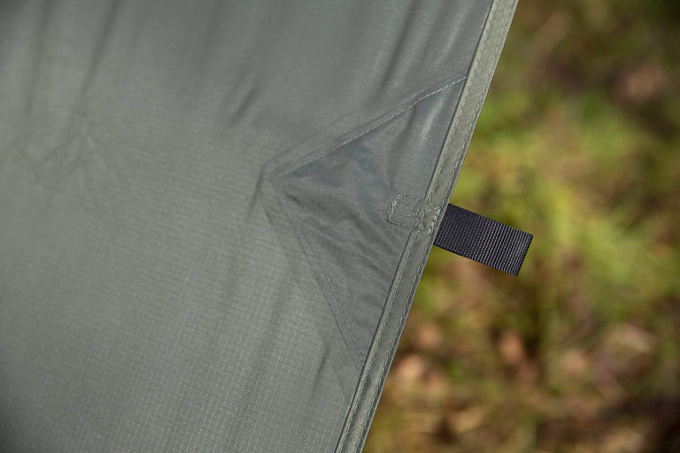 Alpkit 3 square tarp pitched - action - closed