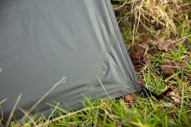 Alpkit 4 square tarp pitched - closed