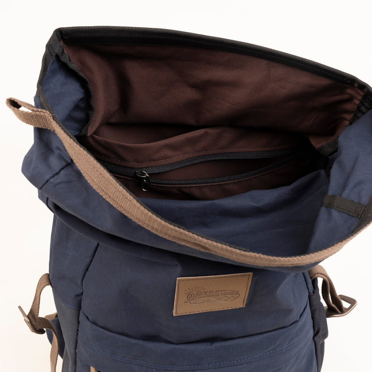 alpkit tyrol backpack in navy blue inside pocket