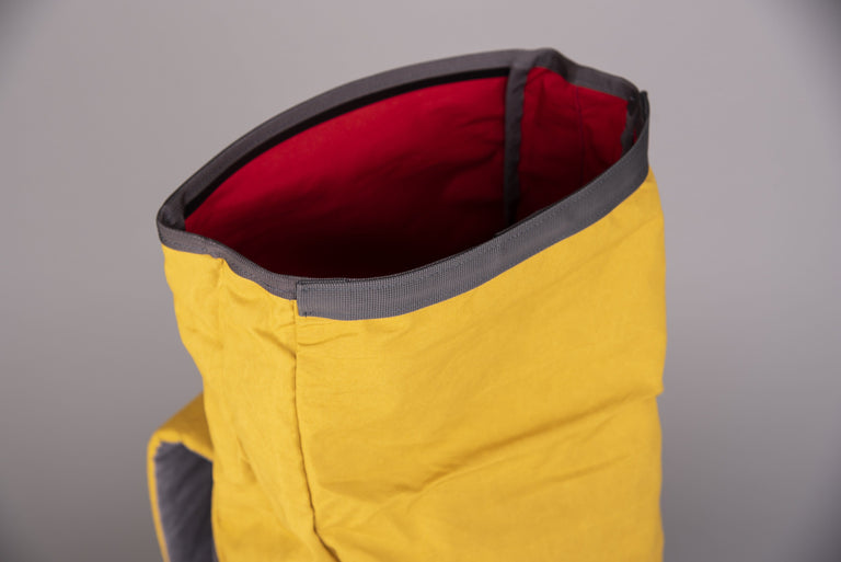 Alpkit tyrol wax cotton pack in mustard roll top open - closed