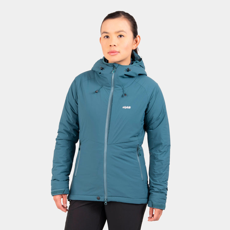 alpkit womens 0Hiro insulated jacket in spruce green - closed