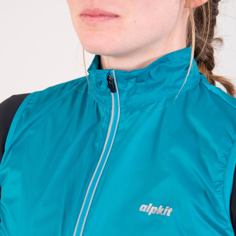 Alpkit women's Arro Vest windproof gilet in Surf blue zip