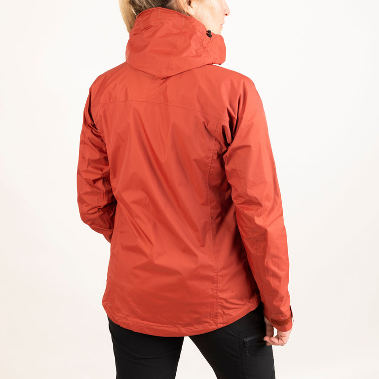 Alpkit women's Atalanta waterproof jacket in Brick red back