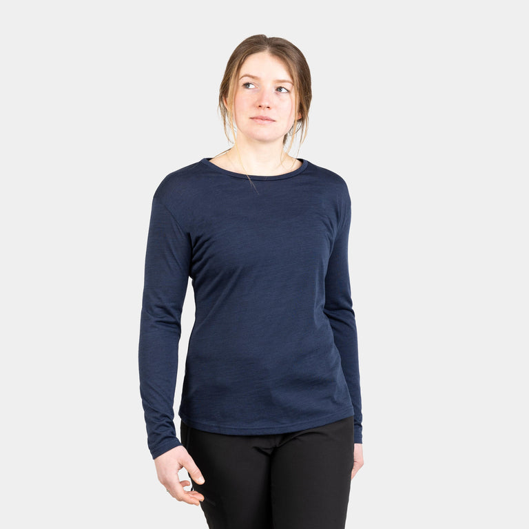 alpkit womens aztec long sleeve merino blend baselayer in outer space blue