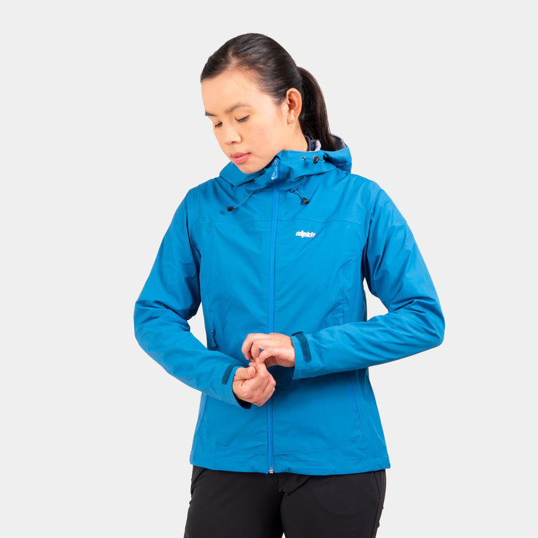 alpkit womens balance waterproof jacket in reef blue - closed