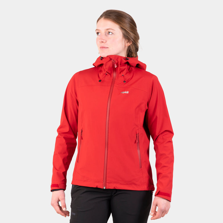 alpkit womens balance waterproof jacket in chipotle red - closed