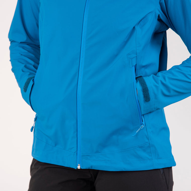 alpkit womens balance waterproof jacket in reef blue pockets