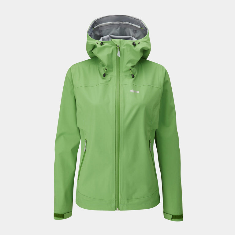 alpkit womens balance waterproof jacket in fern green - closed