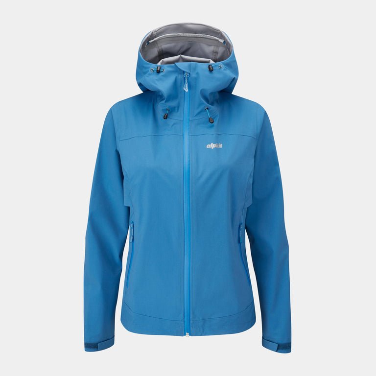 alpkit womens balance waterproof jacket in reef blue - closed