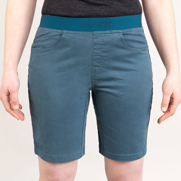 alpkit womens bloc shorts in spruce green wasitband