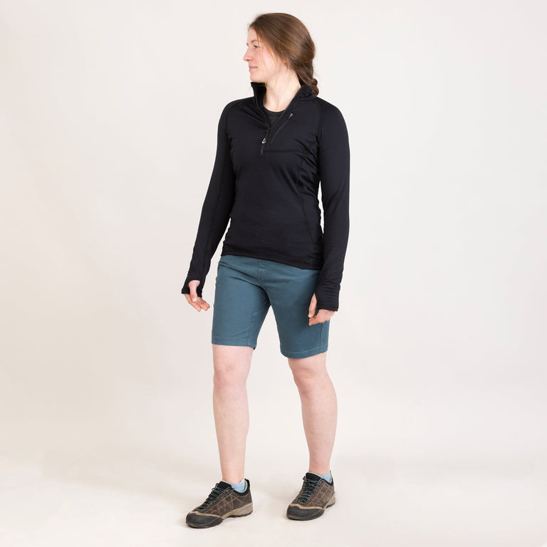 alpkit womens bloc shorts in spruce green outfit