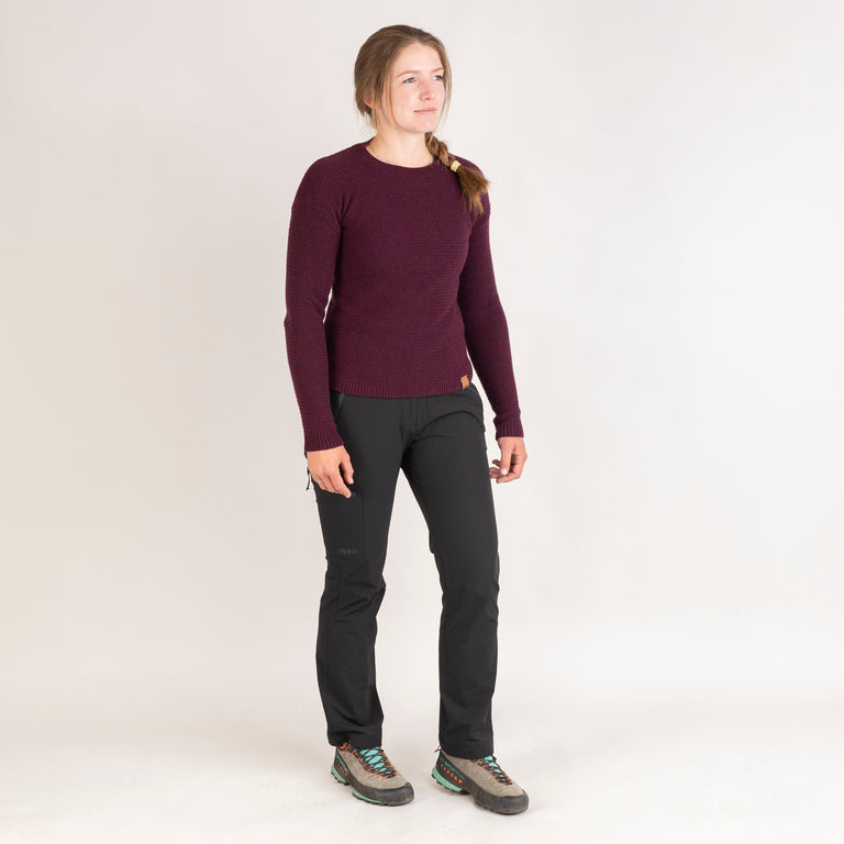 alpkit brenin wool jumper in cosmos purple outfit