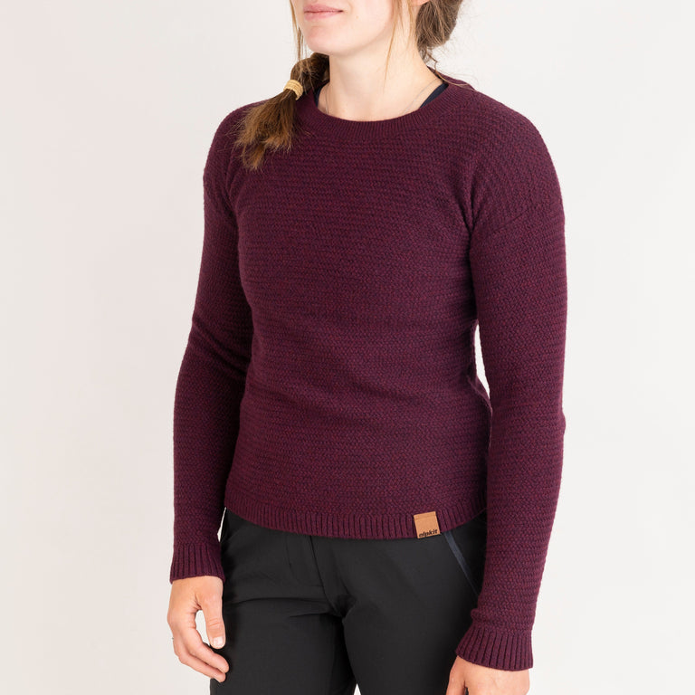 alpkit brenin wool jumper in cosmos purple front 