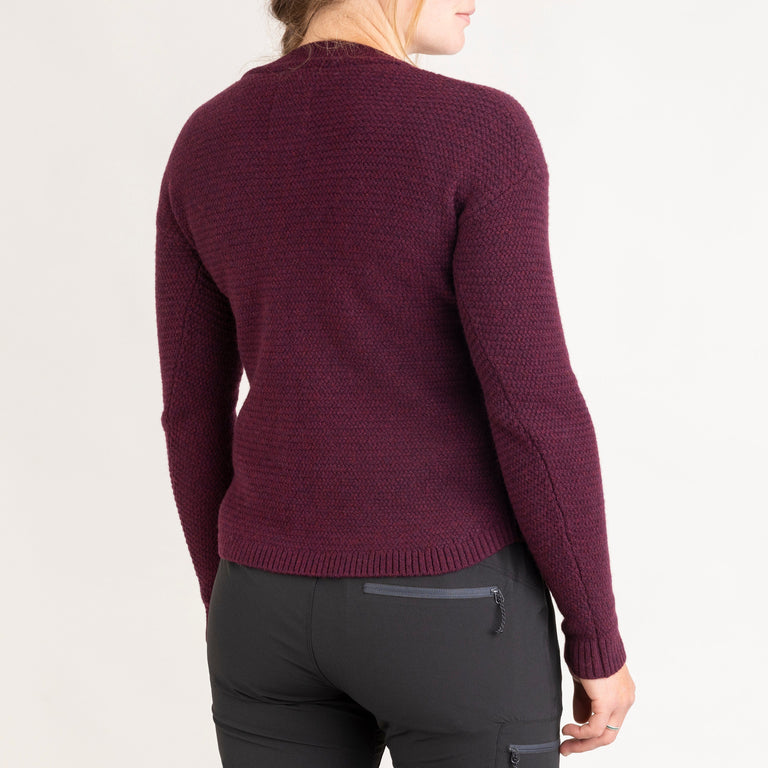 alpkit brenin wool jumper in cosmos purple back