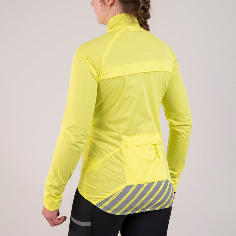 Alpkit women's Cirrus weatherproof cycling jacket in Flo Yellow back