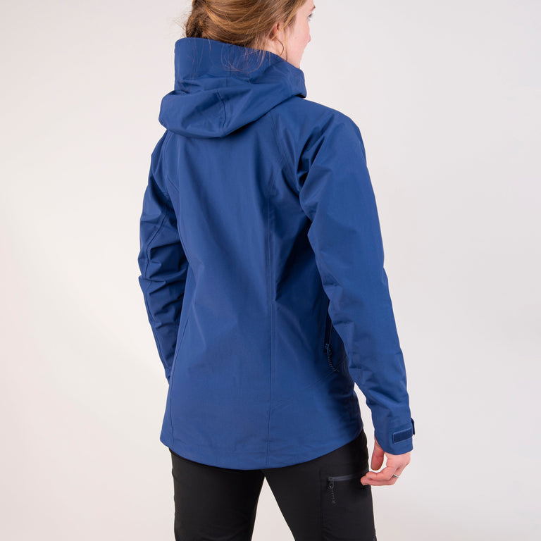 womens alpkit definition waterproof jacket in demo blue back - closed