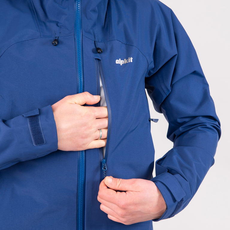 womens alpkit definition waterproof jacket in demo blue chest pocket