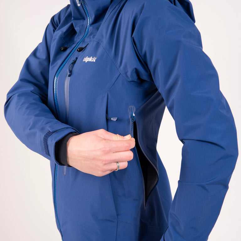 womens alpkit definition waterproof jacket in demo blue front side vent