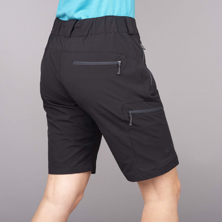 womens faro softshell shorts in black rear