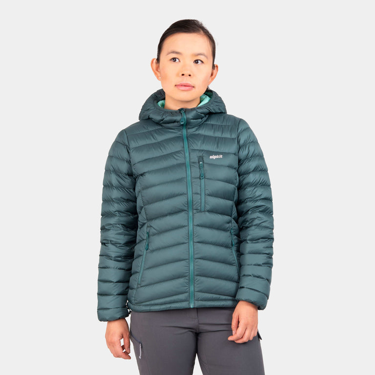 alpkit womens filoment hoody in forest green - closed