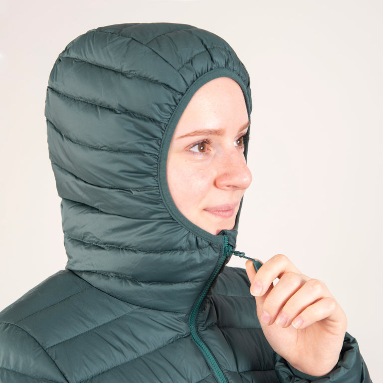 alpkit womens filoment hoody in forest green hood