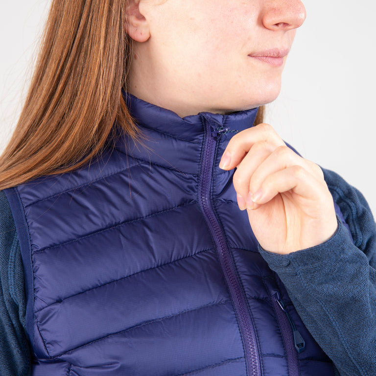 alpkit womens filoment vest down gilet in nightshade blue zip