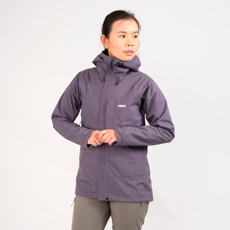 alpkit womens fortitude waterproof jacket in damson purple front