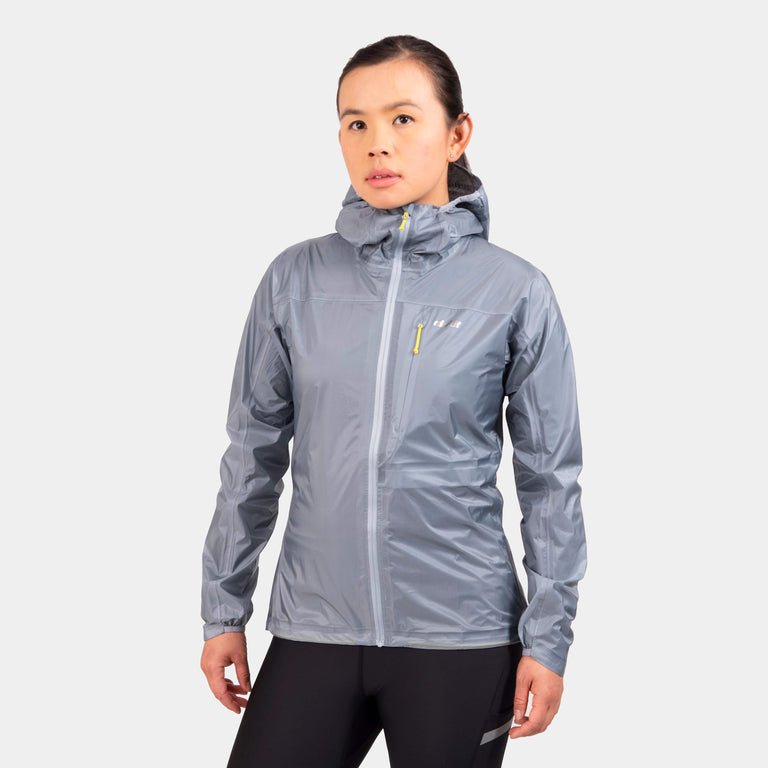 alpkit womens gravitas fell running trail running jacket in mercury grey - closed