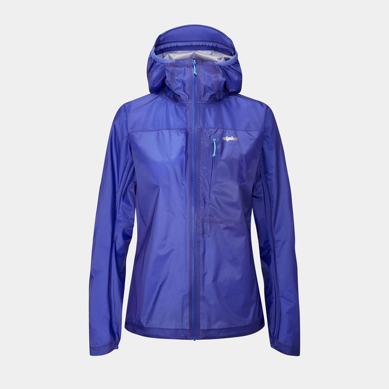 Alpkit women's Gravitas ultralight waterproof jacket in Fontainebleau blue - closed