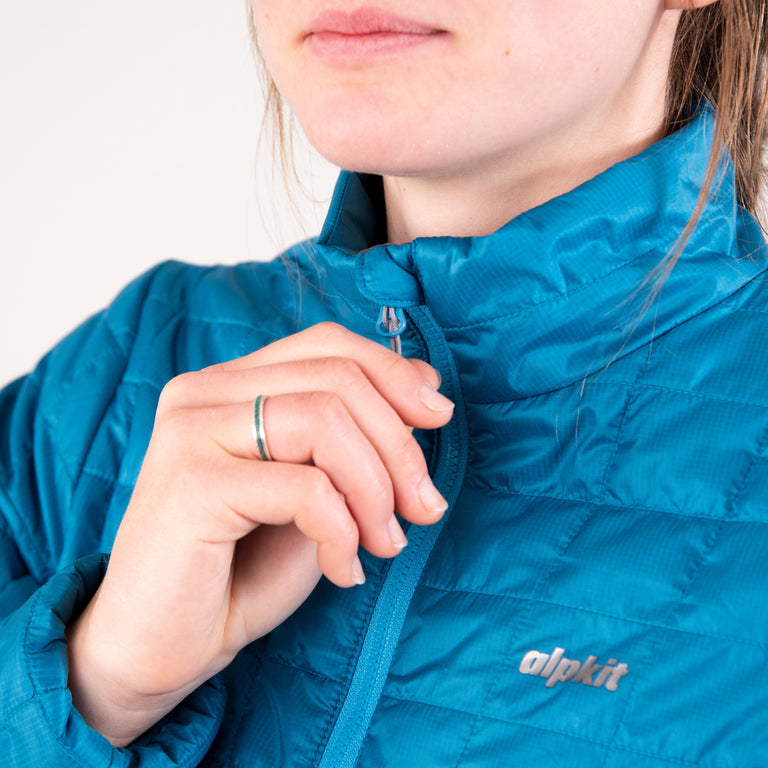 womens alpkit heiko insulated jacket in atoll blue zip