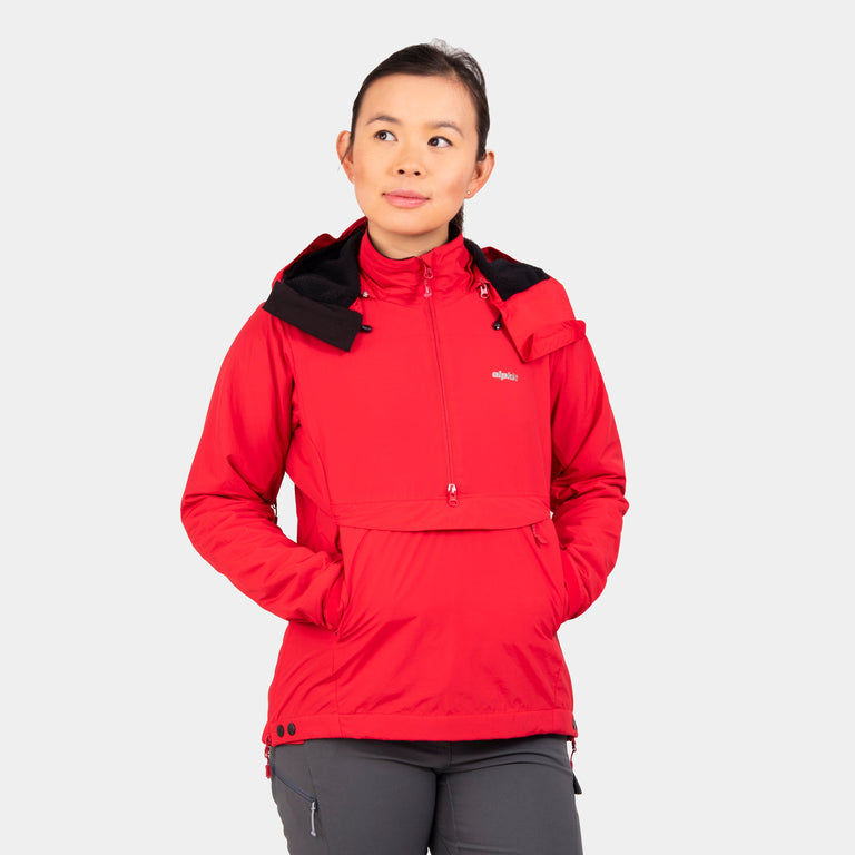 Alpkit women's Jura Mountain Smock weatherproof jacket in chilli red - closed