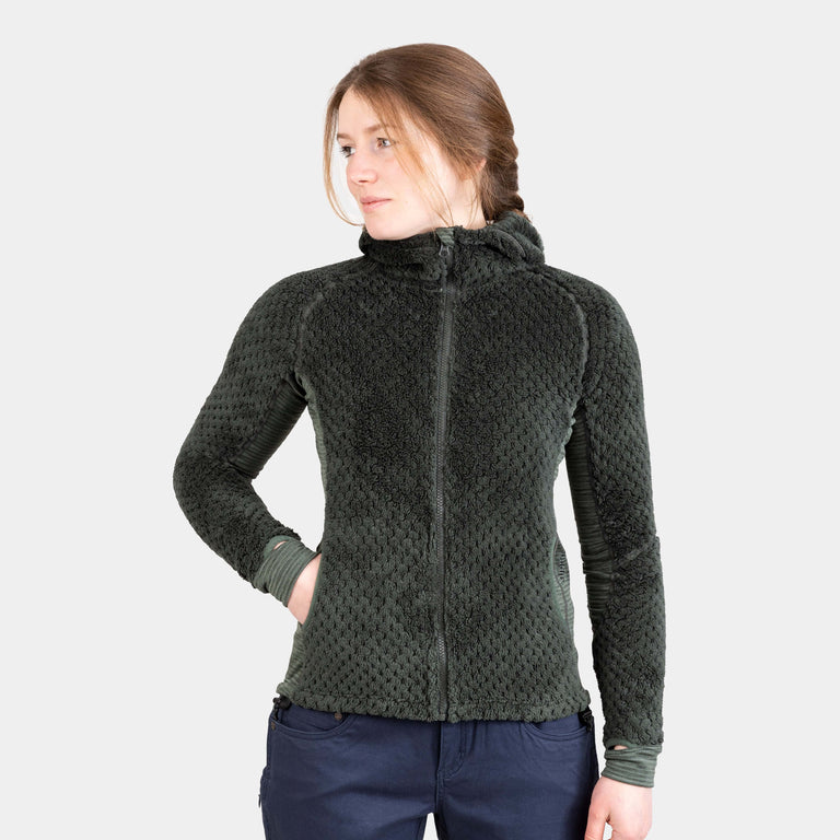 alpkit womens keeshond hooded fleece in kelp green 