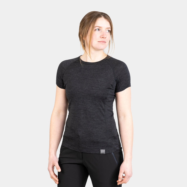 alpkit womens kepler merino short sleeve base layer in charcoal grey