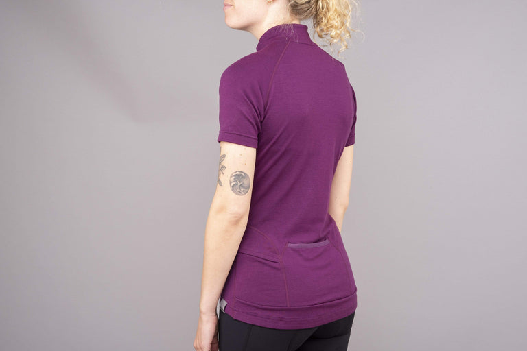 womens kepler velo short sleeve cycling jersey in purple side