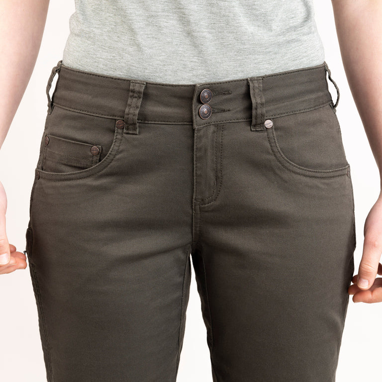 alpkit womens kraft trousers in kelp green front waistband