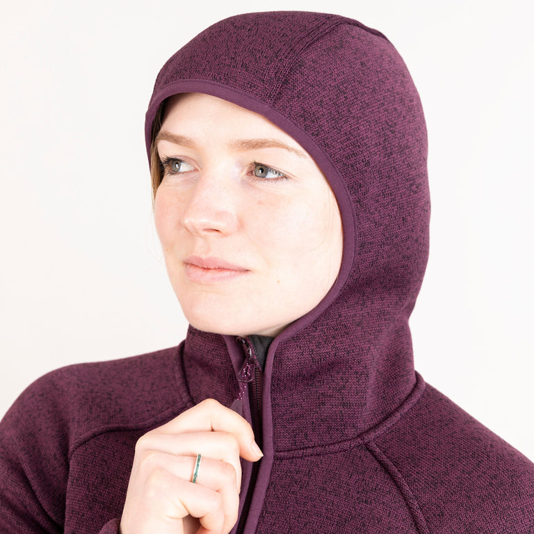 alpkit womens mamalute windproof hooded fleece jacket in cosmos purple hood