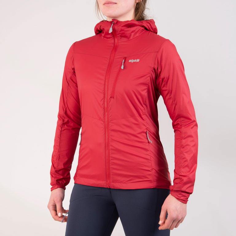 Alpkit women's Morphosis windproof jacket in Chilli red front - closed