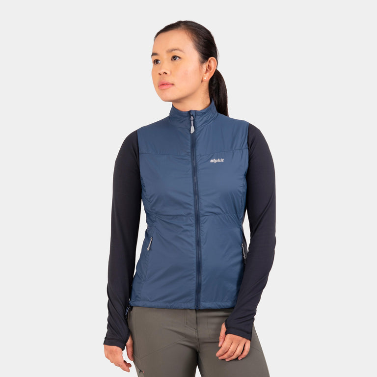 womens alpkit morphosis vest in slate blue - closed