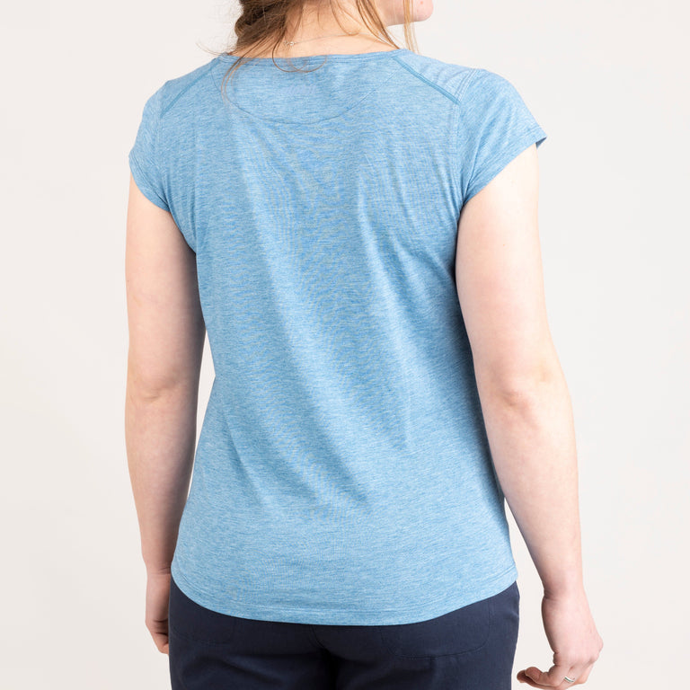 womens Alpkit picu tee in easy blue back